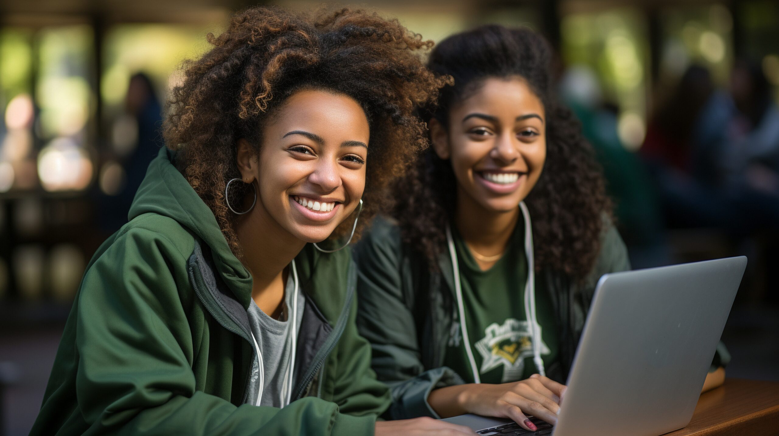 young foreign exchange university students from africa study online on a laptop computer.