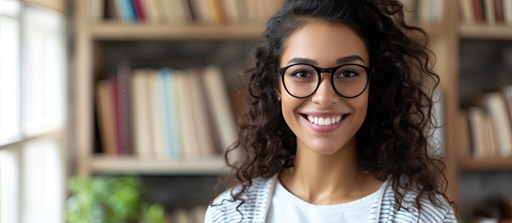 learn with fun happy afro american female teacher sitting at her workplace and teaching english online looking at computer screen and laughing focus on a woman e learning distance education